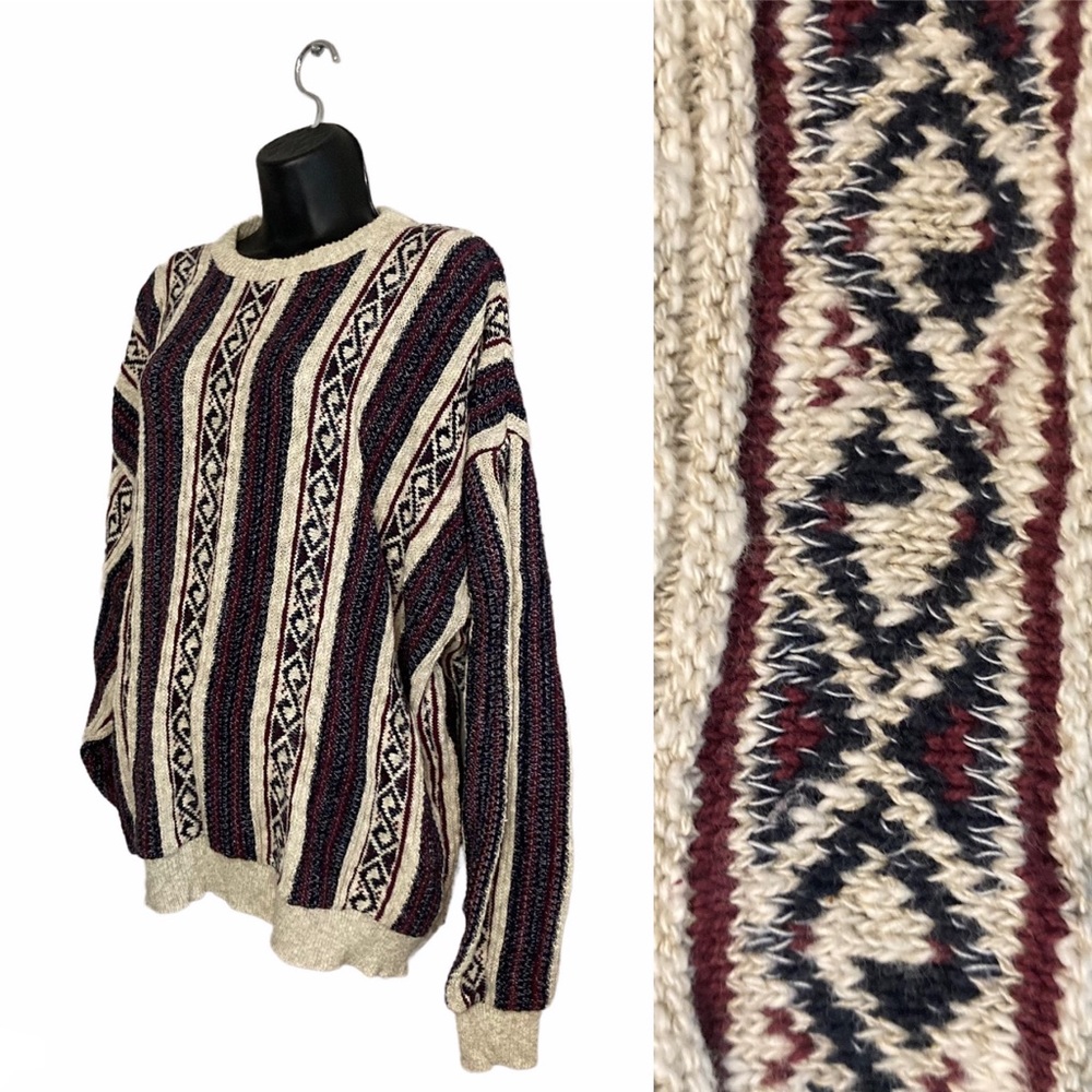 Vintage Saddlebred Geo Striped Cotton Knit Sweater